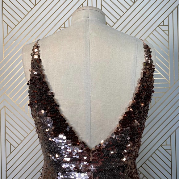 Saloni Aidan Sequin Ruffle Hem Midi Dress Bronze - Picture 7 of 12